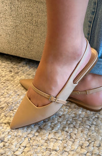 Beige Pointed Toe Slingback Flats