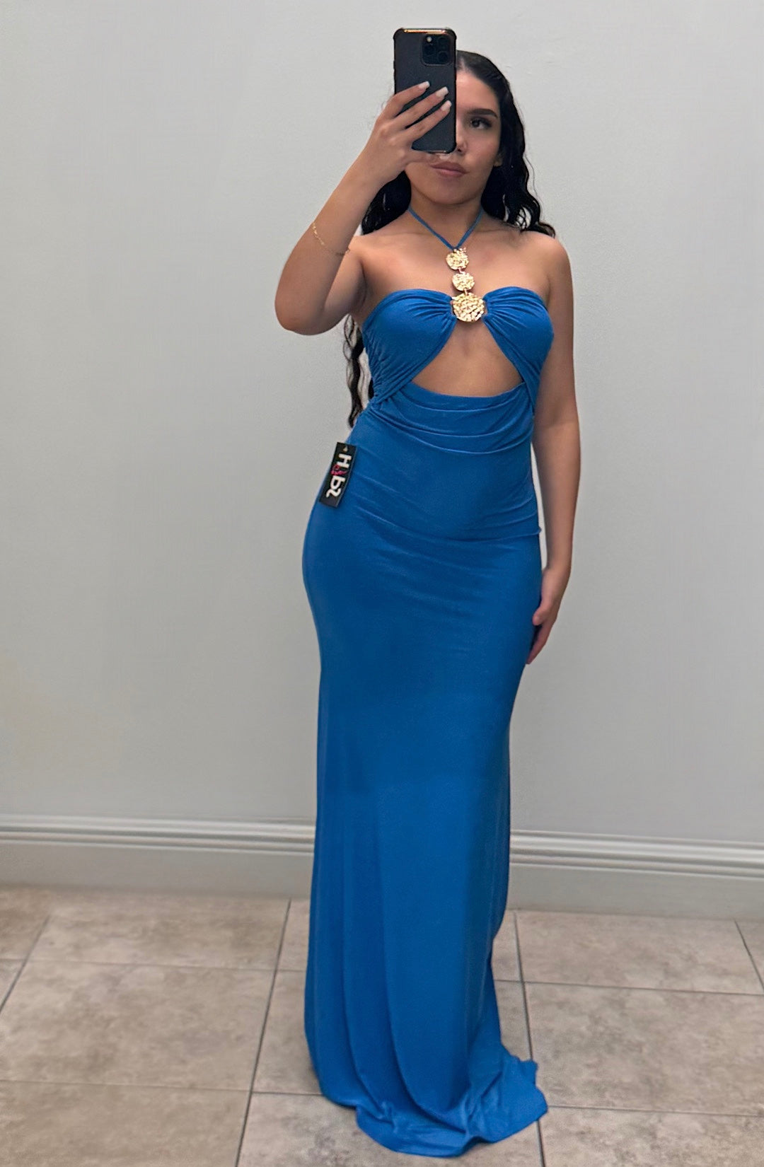 Cutout Halter Maxi Dress BLUE / S Cutout Halter Maxi Dress BLUE / S