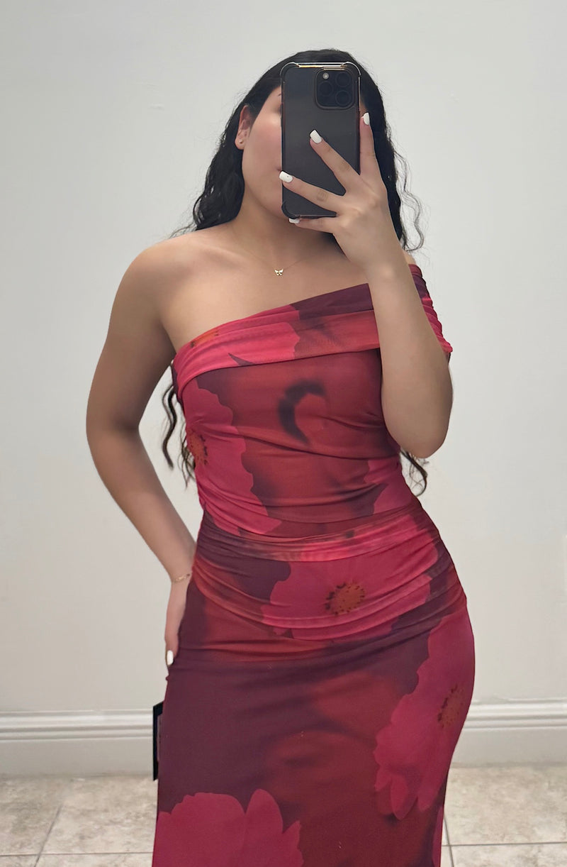 One Shoulder Floral Maxi Dress