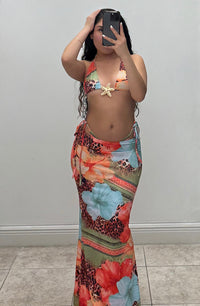 Tropical Starfish Bikini Set with Maxi Skirt