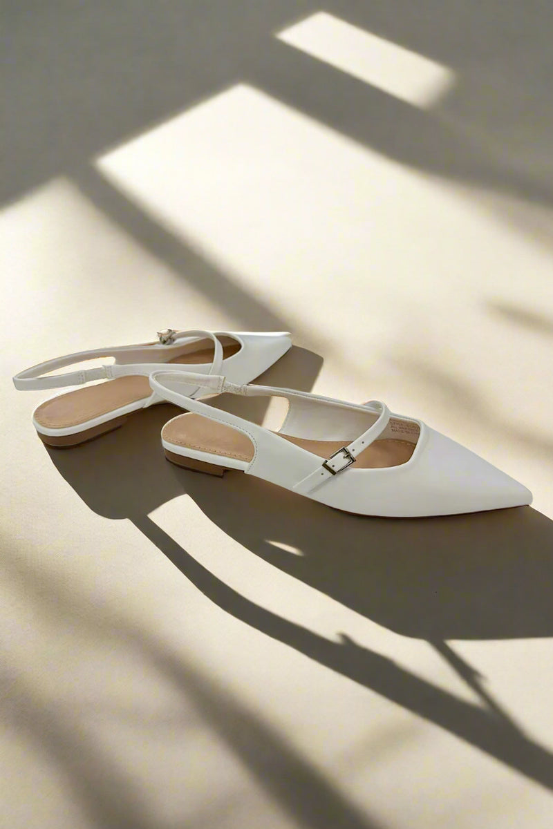 White Pointy-toe Slingback Flats
