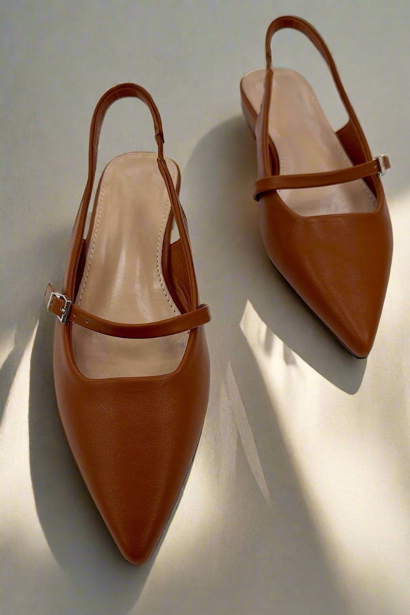 Brown Pointy-toe Slingback Flats