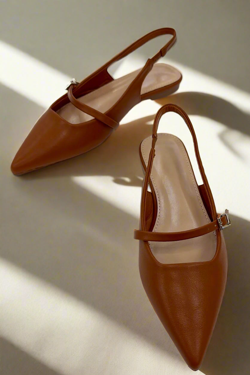 Brown Pointy-toe Slingback Flats