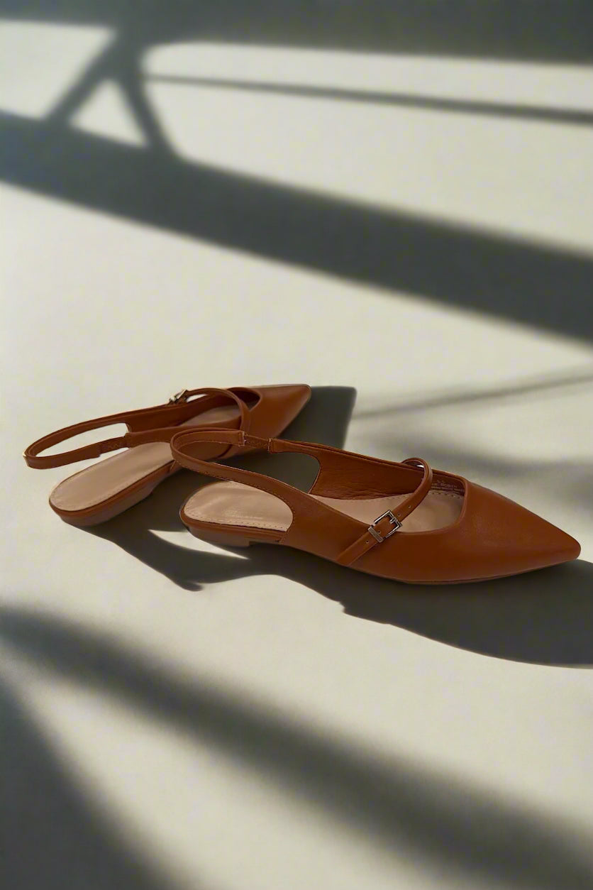 Brown Pointy-toe Slingback Flats
