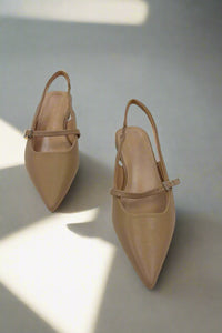 Beige  Pointy-toe Slingback Flats