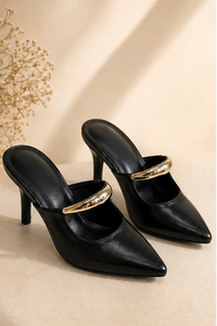 Midnight Gold Strap Mule Heels