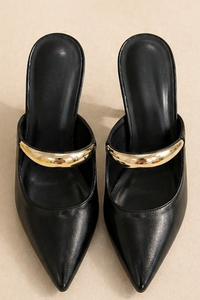 Midnight Gold Strap Mule Heels