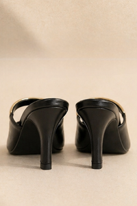 Midnight Gold Strap Mule Heels