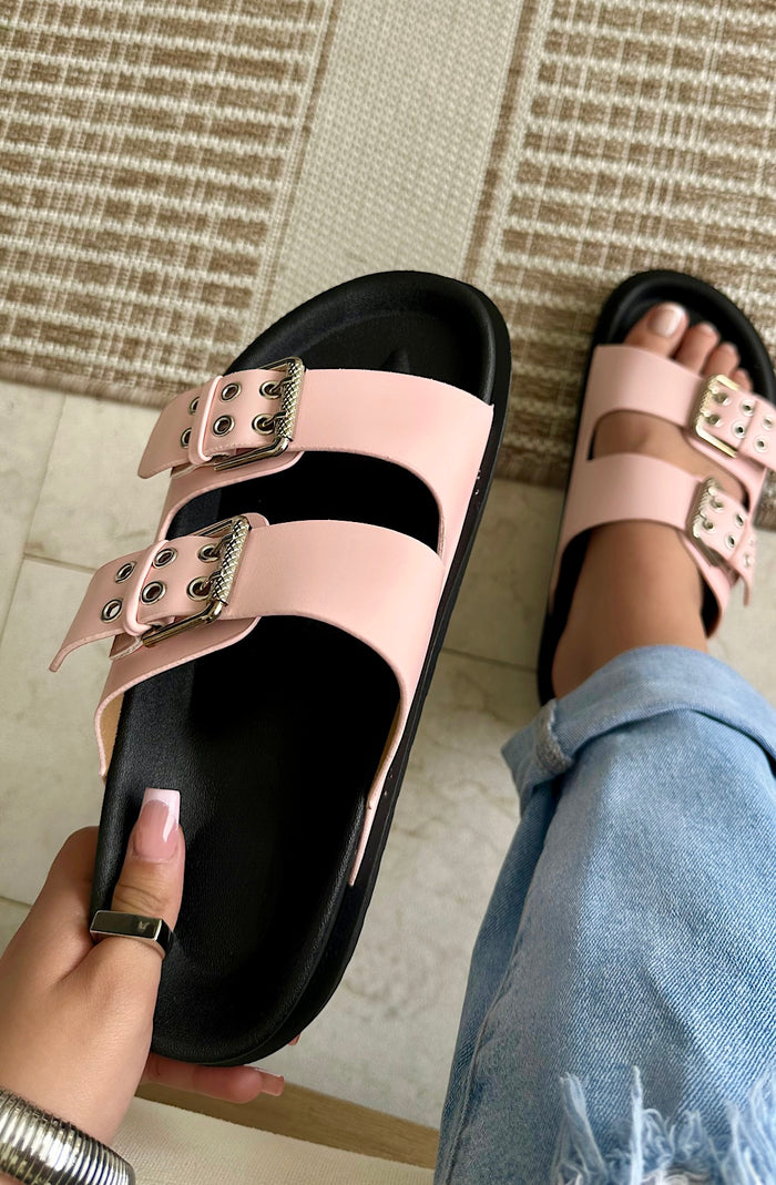 Pink Buckle Slide Sandals