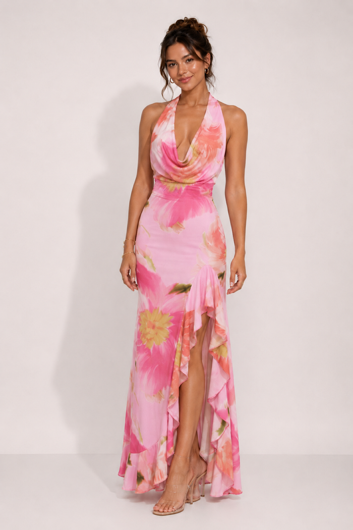 Blush Bloom Halter Maxi Dress